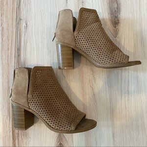 Taupe Open-Toe Perforated top Booties - 7